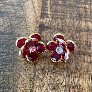 Vintage Avon Chic Gold and Red Crystal Floral Earrings